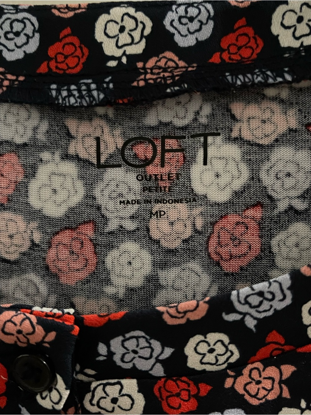 LOFT Navy Floral Long-Sleeve Blouse with Red & White Roses - Picture 3 of 3